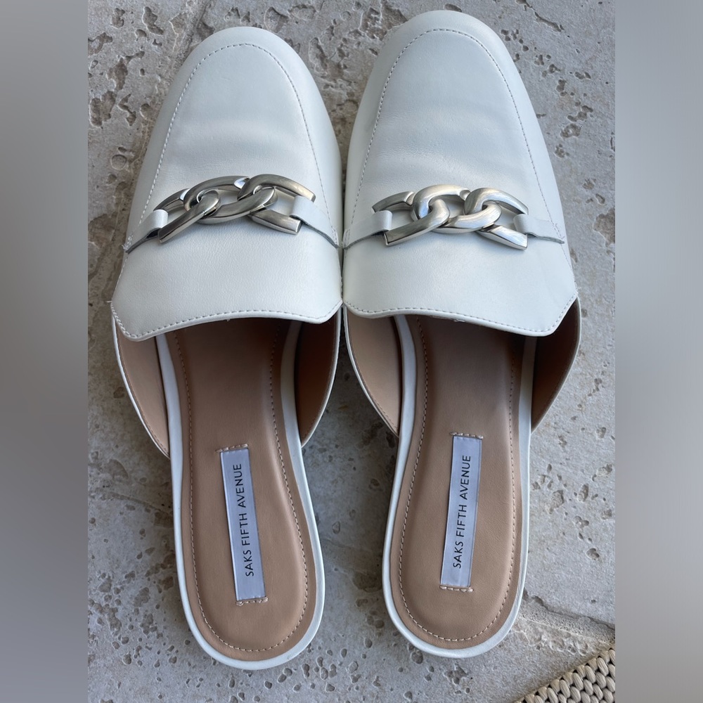 Worn one time for 10 minutes size 10 loafers Saks 5thAvenue like new white